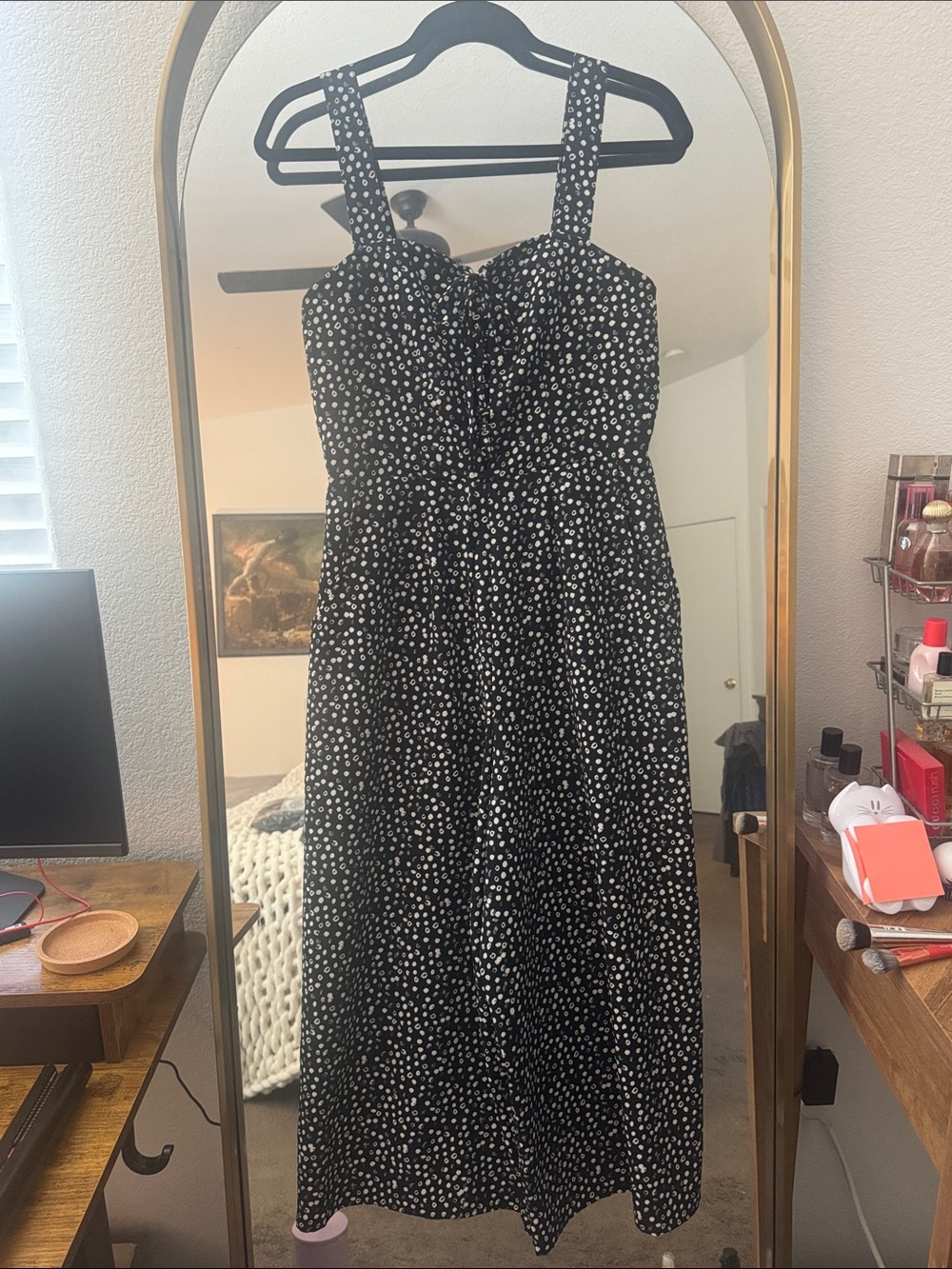 Black Polka Dot long romper with Straps